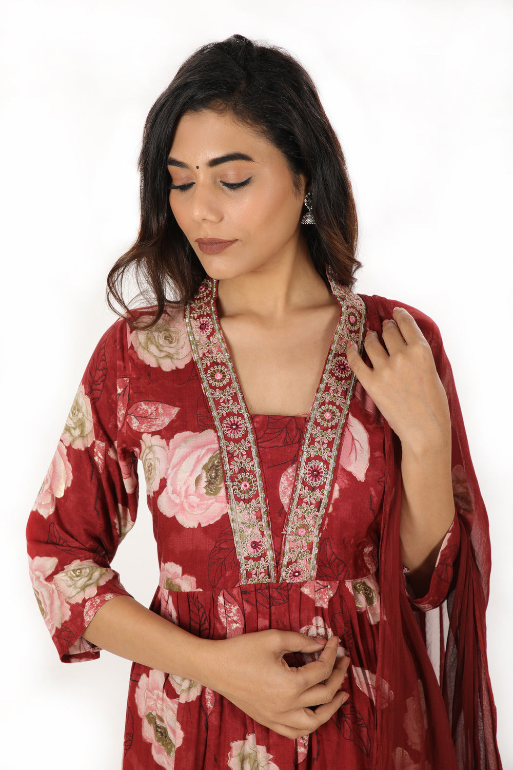 Nyra Cut Straight Suit Set With Dupatta - Wine Red