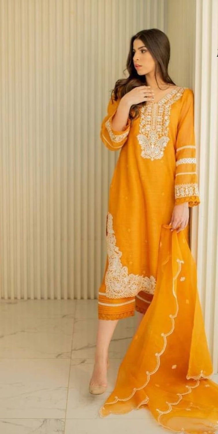 Pakistani Style Suit With Dupatta - Mustard Yellow