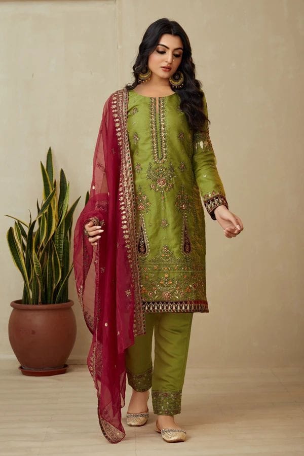Pakistani Style Suit With Dupatta - Green