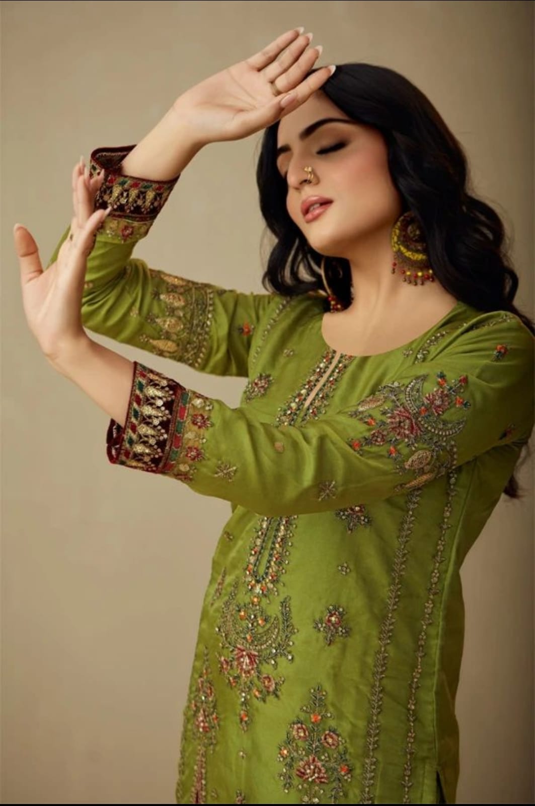 Pakistani Style Suit With Dupatta - Green