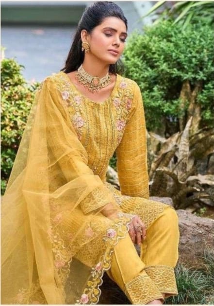 Pakistani Style Suit With Dupatta - Mustard Yellow